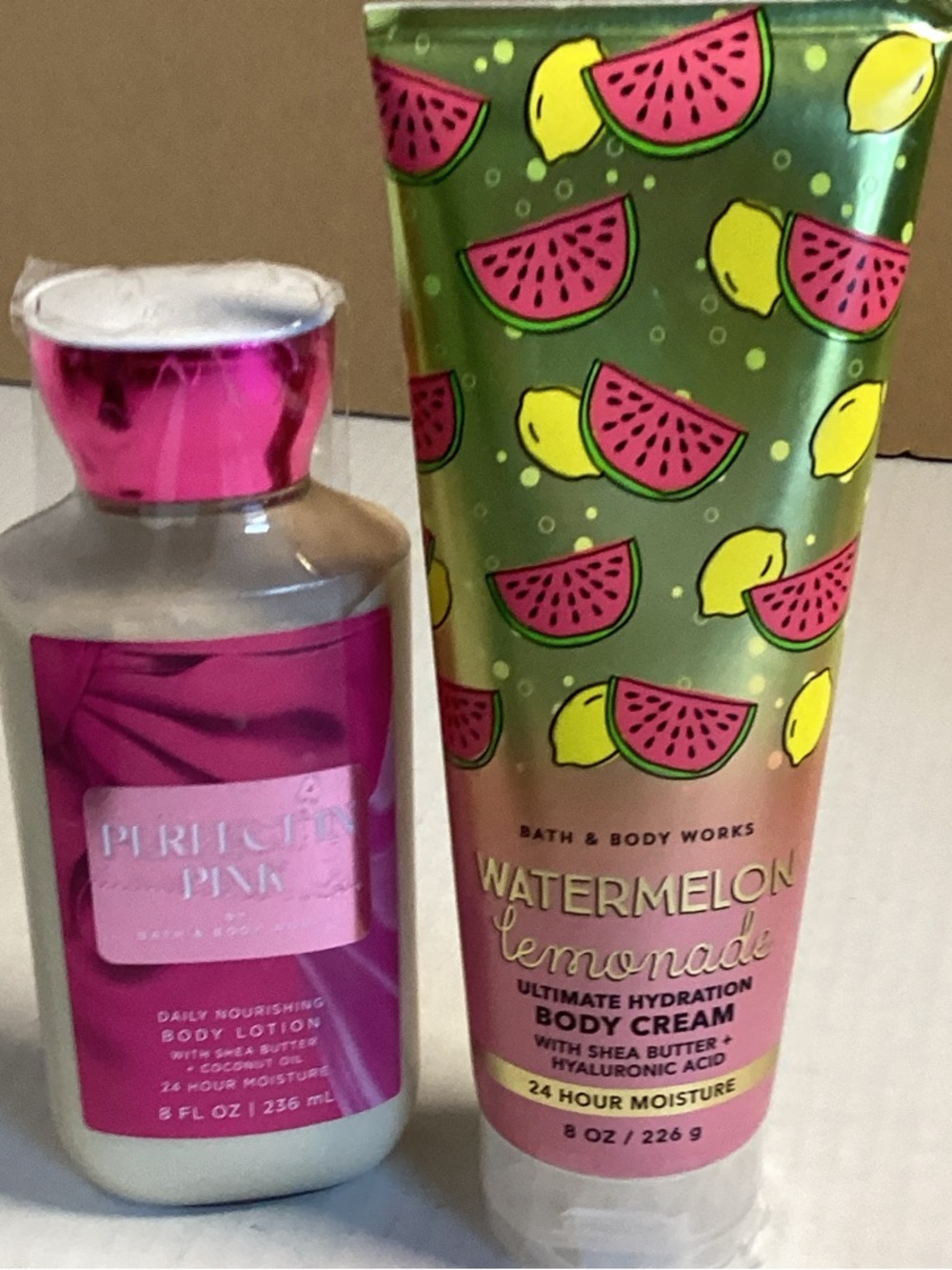 NEW Bath Body Works Perfect in Pink Lotion & Watermelon Lemonade Body Cream Duo